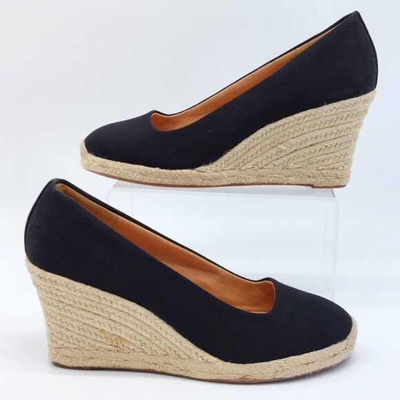 J.Crew Black Canvas Espadrille Wedge Heels Size 7.5 - Picture 2 of 10